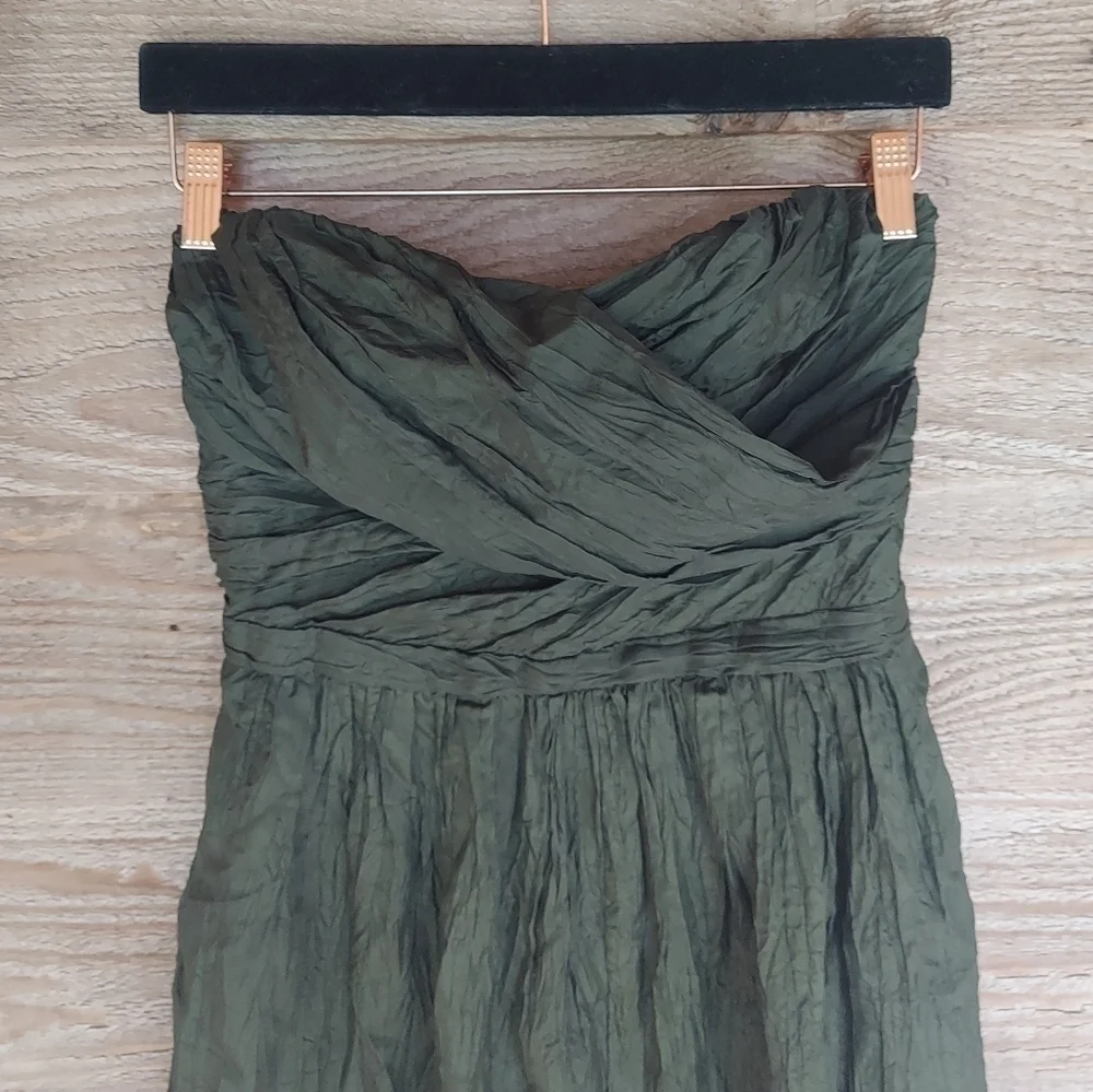 J. Crew Arabelle Strapless Dress Olive Green Sz 6